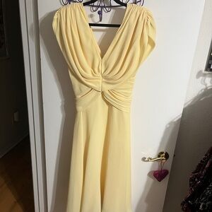 💜 Small Vintage Miss Elliette Elegant Yellow Midi Dress